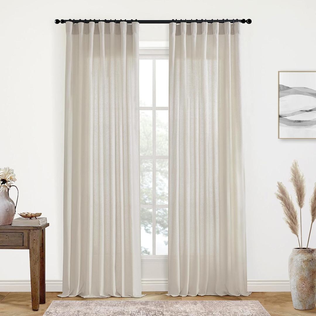 XTMYI Oatmeal Beige Curtains 84 Inches Long for Living Room 2 Panels Sets Stone Washed Linen Earth Tone Decor Back Tab Rod Pocket Boho Neutral Greige Earthy Sheer Curtain for Bedroom 50"W x 84"L (Pack of 2)