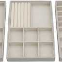 Household Essentials Grey Stacking Jewelry Organizer Box Tray Set with Removable Lid Fabric (744-1) (White)