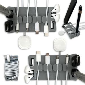 DeskBrick 2PK  Patented Non-Slip Steel-Weighted Desk Organizers & Cable Management Gadgets, Versatile Cord, Phone & Accessory Holders for Office, Home & Desktop  Best Gift for Men. Gray