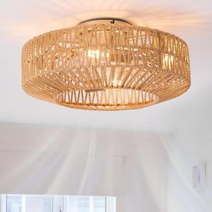 20" Woven Caged Low Profile Bladeless Ceiling Fan with Light and Remote, Farmhouse Flush Mount Boho Ceiling Fans Light, Enclosed Industrial Ceiling Fan 6 Speed Reversible w/ 4 E26 Bulb Base