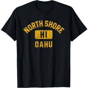 North Shore Oahu Gym Style Distressed Amber Print T-Shirt, Large