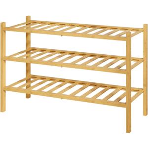 Kitsure Bamboo Wooden Shoe Rack for Closet - Stackable Shoe Organizer with Modular Structure, Space-Saving Shoe Shelf for Entryway, Living Room, Bedroom, 26.8" x 11" x 18.9", Natural