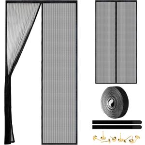 Magnetic Screen Door - Self Sealing, Heavy Duty, Hands Free Mesh Partition Keeps Bugs Out Let Breeze in- Pet and Kid Friendly - Keep Open Feature (Black, Fit Door Size 39 x 82 Inch)