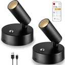 2pack Upgraded Wireless spot Lights Indoor 3000K/4000K/5000K with Remote and Timer, Adjustable uplighting Indoor, 3W Spotlight Indoor for Plant Wall Art (2)