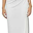 Yulaviniee Women's Summer Maxi Tshirt Dress Short Sleeve Crewneck Tie Waist Casual Slim Fit Slit Long Dresses
