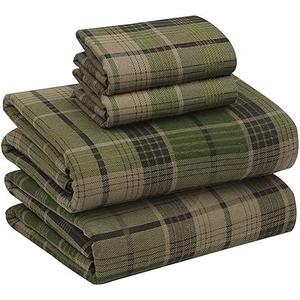 RUVANTI 100% Cotton Flannel Sheets Queen Size, DNA Plaid | Double Brushed, Deep Pockets 16 Inches, All Seasons Breathable & Extra Soft, Warm & Cozy, 3 Piece