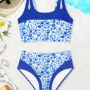 Teen Girls Swimsuits V-Neck Bikini Set Bathing Suits Cross Straps Two Piece Swimwear with Drawstring