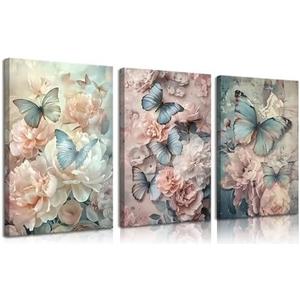 3pcs Butterfly And Floral Canvas Wall Art 16L" x 12W"-Canvas Butterfly Flowers