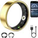 Smart Ring for Women & Men, Fitness Tracker with Heart Rate, Blood Oxygen, Sleep Monitoring, Long-Lasting Battery, IP68 Waterproof, Compatible with iPhone & Android (Gold, 6)