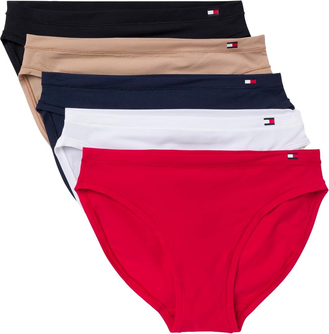 Tommy Hilfiger Women's Bikini Underwear 5-Pack (Sky Captain/Bright Whte/Black/Roebuck/Tango Red)
