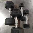 CAP 150 LB Rubber Coated Hex Dumbbell Hand Weight Set with Vertical Storage Rack - Chrome Handle | Black Rack