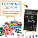Double-Sided Magnetic Chalkboard and Whiteboard- Includes Wooden Magnetic Alphabet&Number Letters Kit- Spelling and Learning Toys for Preschool Kids&Toddlers&Children