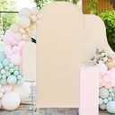 FUHSY 7.2FT Arch Stand Cover Beige Fitted Wedding Arch Backdrop Cover Balloon Chiara Arched Backdrop Panels for Birthday Party Round Top Frame Stand Covers Spandex for Birthday Party Decoration