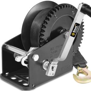 2000lbs Capacity Heavy Duty Boat Trailer Winch, Crank Strap Gear Winch with 20 Feet Wear-Resistant Strap, Manual Operated Two-Way Ratchet Portable Hand Winch for Boat ATV RV Trailer Marine