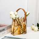 Glass Purse Vase for Flowers Amber Vases for Centerpieces Glass Bag Vase with Leather Handle Small Bag Vases for Decor Decorative Fish Bowl for Home Wedding Decor