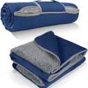 Tirrinia Waterproof Outdoor Blanket with Sherpa Lining, Windproof Triple Layers Warm Comfy Foldable for Camping Stadium, Beach, Picnic, Grass, Concerts, Car, Dog, 51''X 59'' & 59''X 80'' (Navy/Grey)