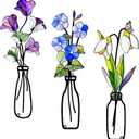 Fanjashn 3 Pcs Metal Flowers Wall Arts, Floral Art Wall Decor, Minimalist Flower Wall Decor for Living Room, Bathroom, Bedroom, Kitchen and Dining Room (Purple+Blue+White)