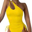 Eomenie Women's One Piece One Shoulder Swimsuit with Drawstring Tummy Control Bathing Suit Sexy High Cut Swim Suits, M