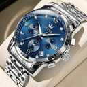OLEVS Watches for Men with Date Luxury Big Face Waterproof Mens Wristwatch Analog Dress Two Tone Stainless Steel Man Watch Luminous Relojes De Hombre Calendar(Green/Blue/Black Dial