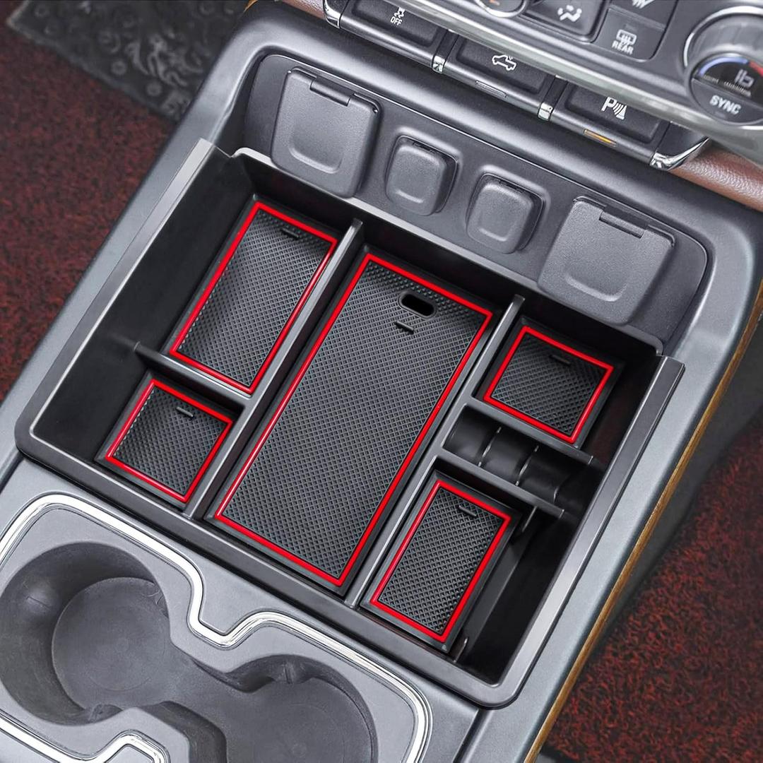 Full Center Console Organizer Compatible with 2014-2018 Sierra 1500 /Silverado 1500 Accessories 2015-2019 Silverado/Sierra 2500 3500HD Compartment Cover Insert Tray Storage, Red