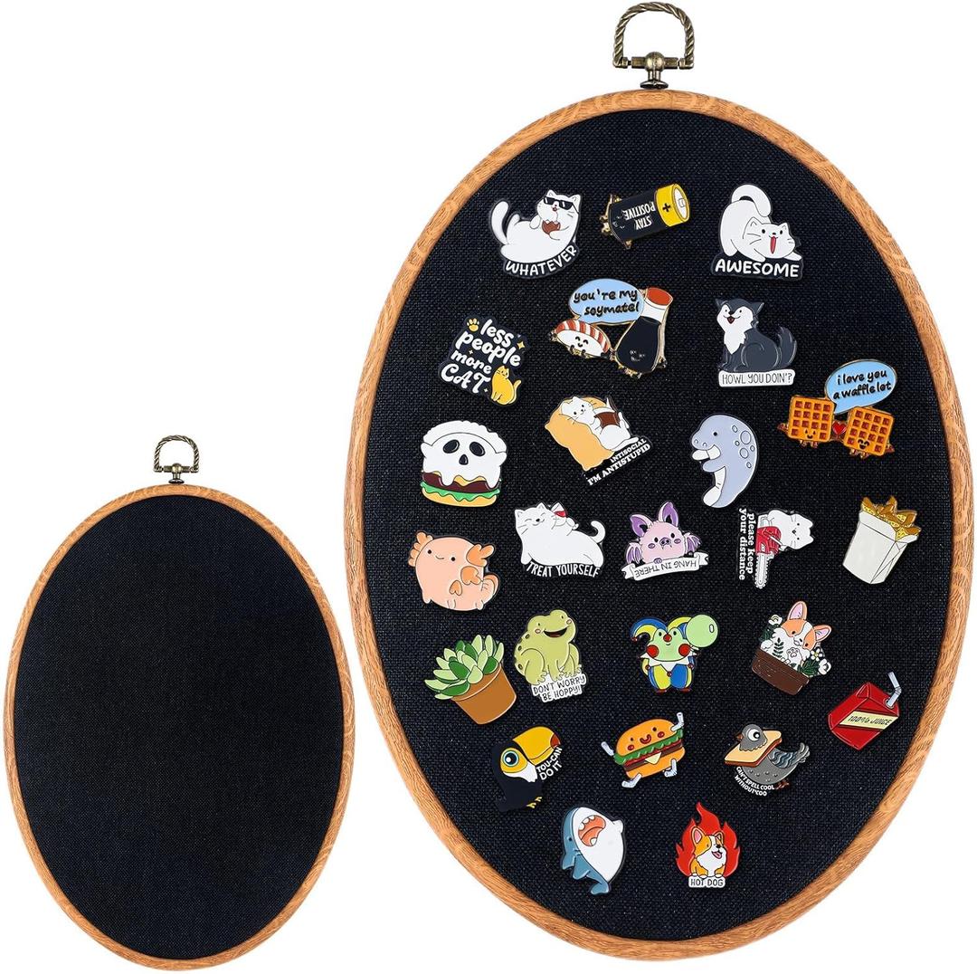Yalikop Pin Display Board Fabric Enamel Pin Boards for Wall 11.4 x 8.6 in Wall Hanging Oval Brooch Earrings Necklace Jewelry Holder Organizer Display Storage for Home Christmas Holiday(Black)