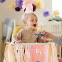 1/2 Birthday Hat Half Way to One Banner Birthday Decorations 6 Months Decorations Cone Hat for Girls Boys 1/2 Hat High Chair Banner Baby Shower (Blush Pink)