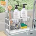 Sinnsally Kitchen Sponge Holder,2 Tier Sink Caddy Organizer with High Brush Holder,Stainless Steel Sink Box Dish Scrubber Holder,Soap Tray for Kitchen Counter Accessories & Storage Rack (Silver)