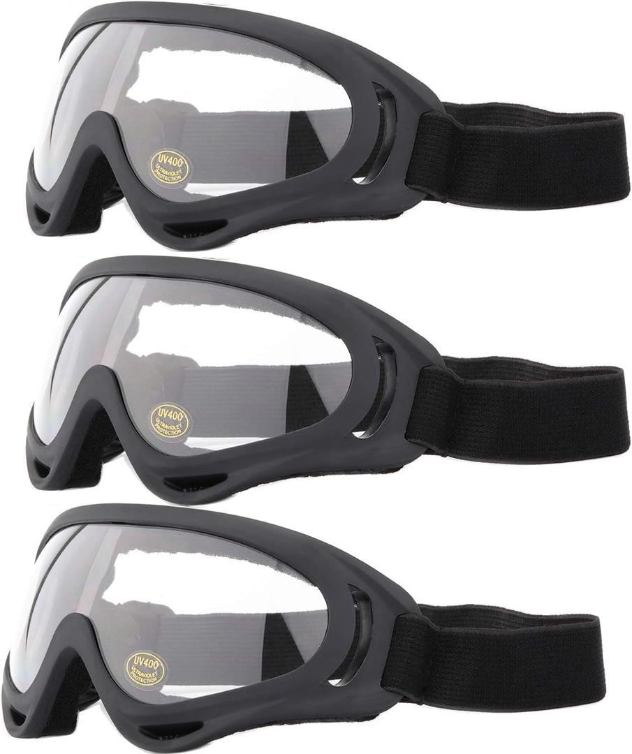 Ski Goggles, 3 Pack Snow Goggles for Men, Women, Kids & Youth, UV400 Protection for Skiing & Snowboarding (One Size, 3 Pieces Transparent)