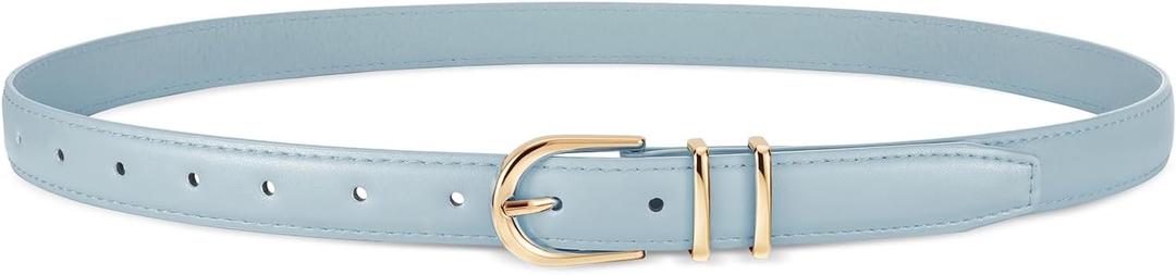 JASGOOD Women Skinny Leather Belt for Jeans Pants Fashion Ladies Thin Belt for Dress with Gold Single Prong Buckle (Suit Waist Size 26"-33", Light Blue)