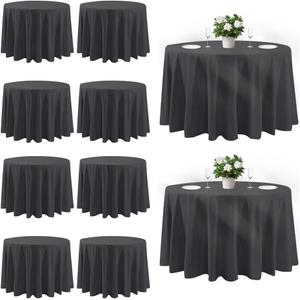 Cuckan 120 Inch Round Tablecloth, 10 Pack Black Stain Resistant and WrinkleFree Polyester Table Cover for Wedding, Banquet, Party, Restaurant