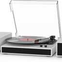 Vintage Record Player with External Stereo Speakers Belt-Drive Turntable Support Bluetooth Wireless Playback Support 3-Speed 33 1/3, 45, 78RPM Record Player for Vinyl with RCA Output Auto Stop (White&Black)