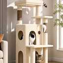 Globlazer Cat Tree Tower for Indoor Cats, 50-inch Adult Cat Tree House for Large Adult Cats with Steps, Scratching Post, 2 Cat Caves, Dangling Toys, FC50, White