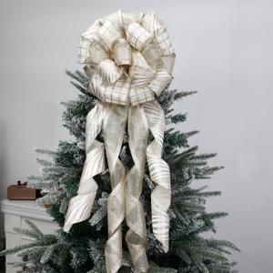 Christams Tree Topper Bow, Large Champagne Gold Bows Burlap Decorative Bows for Xmas Holiday Thanksgiving Indoor Outdoor Ornament Gift Bow