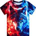Funnycokid Boys Girls Shirts Graphic T-Shirt Neon Clothes Kids Novelty Youth Short Sleeve Animal Print Tees 4-16 Years (Wolf Blue Orange)