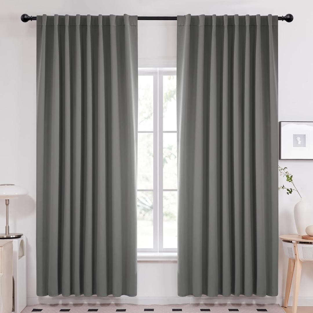 Deconovo Blackout Curtains  Room Darkening, Noise-Reducing, Thermal Insulated  Energy-Efficient Window Treatment for Bedroom, Living Room & Home Office  2 Panels, Light Grey, 70W x 108L Inch