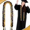 Cindeer 2026 Graduation Ribbon Lei Set Handmade Braided Necklace Honor Cord with Tassel 2026 Grad Embroidery Patches for High School College Graduation Party Supplies(Black, Gold)