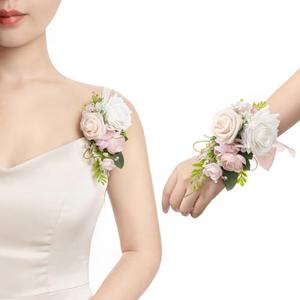 Ling's moment 2pcs Prom Wrist/Shoulder Corsage Artificial Flower, Girl/Mother Homecoming/Wedding Corsage Wristlet Décor, etc. Blush Cream
