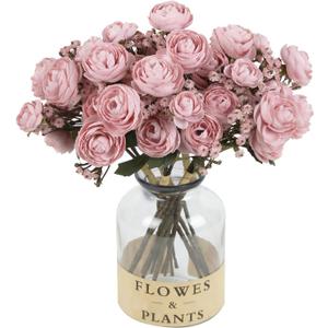 Pink Ranunculus Artificial Flowers 5 Bouquets Fake Silk Mini Ranunculus with Stems 15PCS Faux Peonies Spring Flowers for DIY Wedding Bride Shower Centerpieces Home Vase Filler Decor (Dusty Pink)