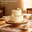 Rotating Cake Stand,12" Rustic Wood Cake Stand with Cake Cutting Set,Rustic Cake Holder for Party/Wedding/Birthday/Reception Event/Rotating Cake Display Stand