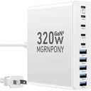 320W USB C Charger Block, 10-Port USB C Charging Station GaN III PD 65W Laptop Fast Charger Adapter for MacBook Pro/Air, DELL, iPad, iPhone, Samsung Galaxy White