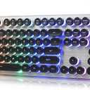 Typewriter Style Keyboard with Metal Panel, Rainbow LED Backlit, Round Keys, Anti-ghosting, Spill Resistant, Light Up USB Wired Retro 104 Keys for Office,Gaming, Black/Silver