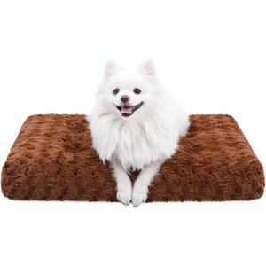 KSIIA Washable Dog Bed Deluxe Plush Dog Crate Beds Comfy Kennel Pad Anti-Slip Pet Sleeping Mat for Large, Jumbo, Medium, Small Dogs Breeds, 29" x 21", Brown