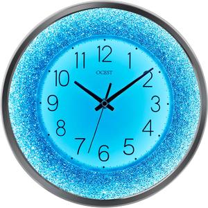 OCEST 12 Inch Wall Clocks Crushed Diamond Night Light, Silent LED Sparkle Glow in The Dark Decorative Large Display Clock for Bedroom, Living Room, Kitchen - Silver