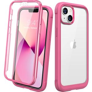 Diaclara Designed for iPhone 13 Case, Full Body Rugged Case with Built-in Touch Sensitive Anti-Scratch Screen Protector, Soft TPU Bumper Case for iPhone 13 6.1" (Strawberry Pink)