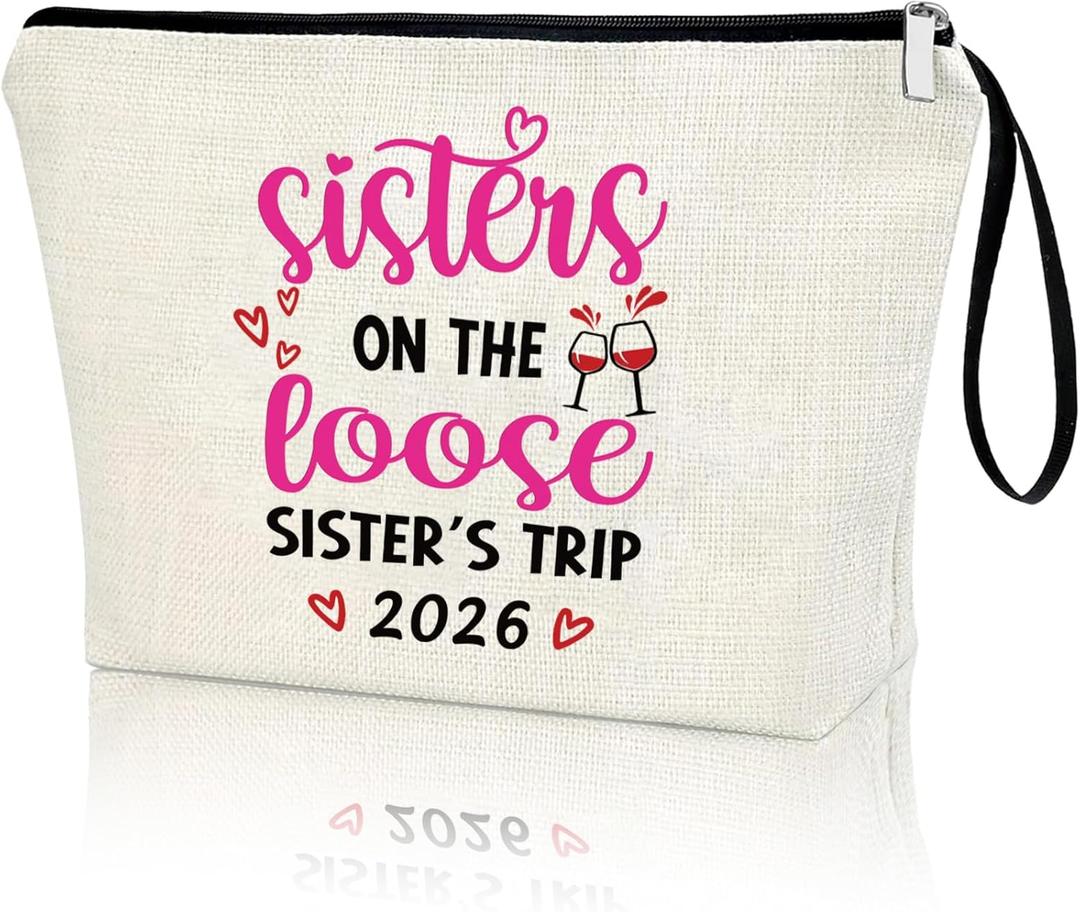 2 x Sister Trip 2026 Sister On The Loose Sisters Trip 2026 Weekend Sister Vacation Makeup Bag Girl Trip Travel Cosmetic Case Zipper Pouch Sisters Vacay Gift Road Trip