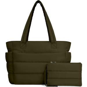 TOPDesign Puffer Tote Bag for Women, Lightweight Puffy Handbag with Compartments, Quilted Shoulder Bag for Work, Travel, Gym