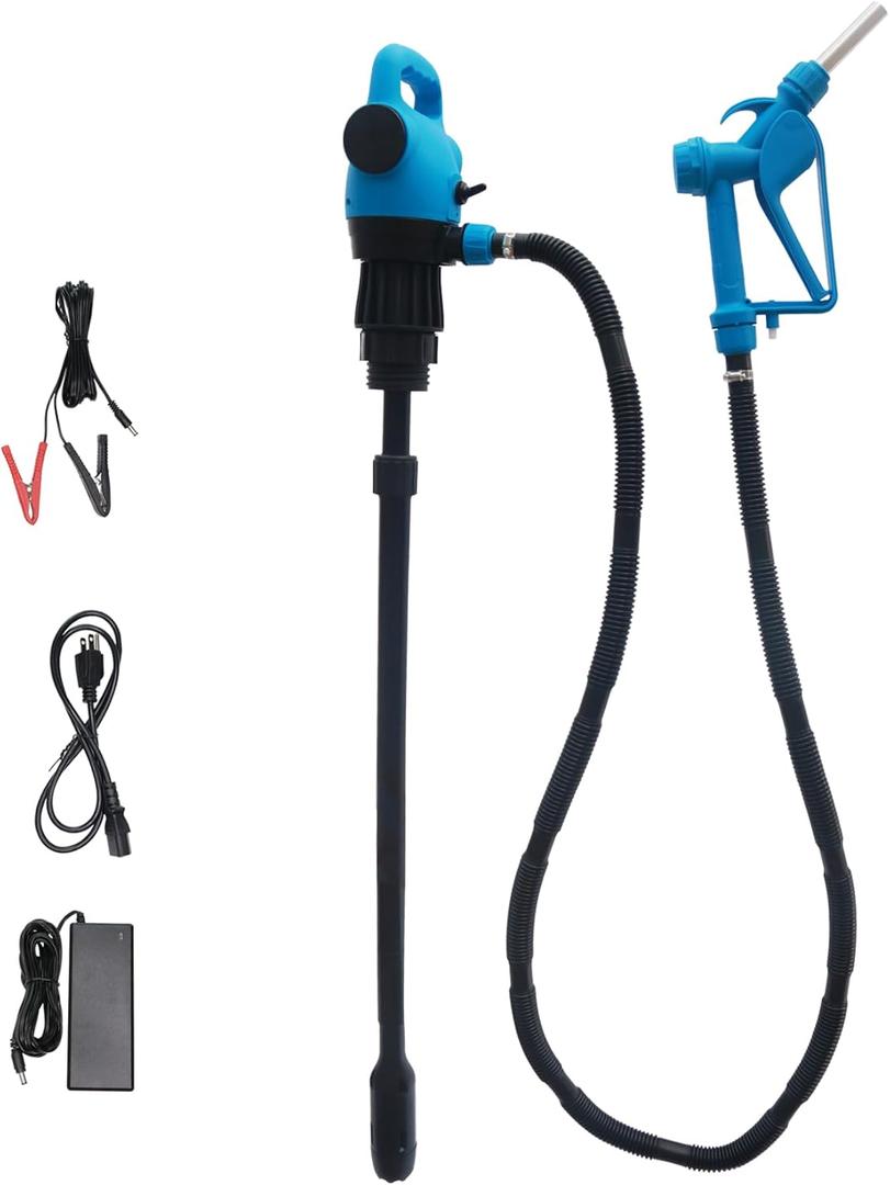 120V AC / 12V DC Electric Drum Pump, 55 Gallon Barrel Fuel Pumps with 2-Inch Bung Adapter with Supply 34 in-49 inTelescoping Suction Tube 5 GPM Flow Rate for DEF, Diesel, Water, Antifreeze