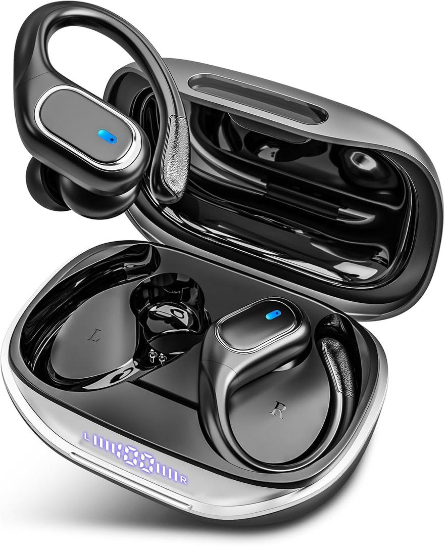 Wireless Earbuds Bluetooth Headphones 80Hrs Playtime Ear Buds IPX7 Waterproof Sports Earphones Wireless Charging Case Over-Ear Earhooks Headest - Blu