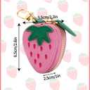 Strawberry Coin Purse Charm Leather Change Purse with Keychain, Cute Fruit Coin Pouch with Zipper, Mini Fruit Bag Charm Coin Purse for Women (Strawberry, pink)