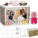 Foldable Doll Wardrobe with Stand Compatible with Labubu, 10 Hangers, 1 Rod & 2 Supports, Dust-Resistant Stackable Organizer Cabinet Storage Box for 15/17cm Doll Clothes Shoes Accessories (Foldable)